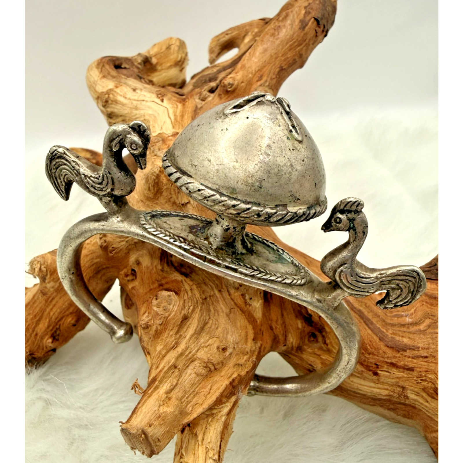 Antique Timor Indonesian Riti Knei Dance Rattle Bird Bell Silver Tone Bracelet